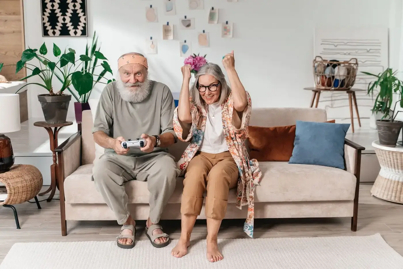 Older couple relaxing in their living room